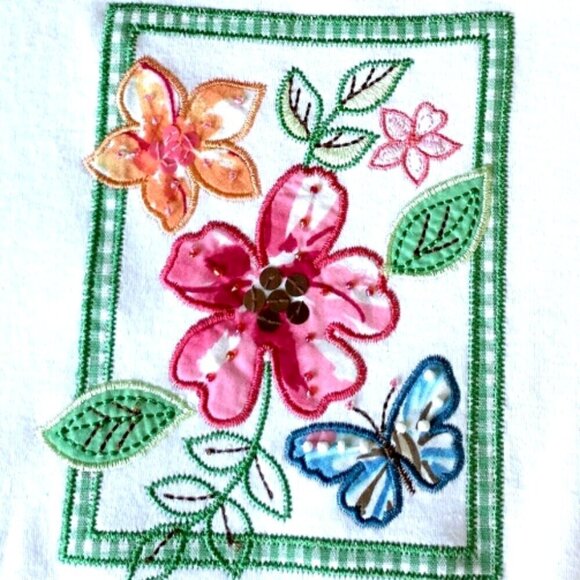 Alfred Dunner Square Neck Top Floral Embroidery Gingham Beaded Sequins M 33P - Picture 6 of 8